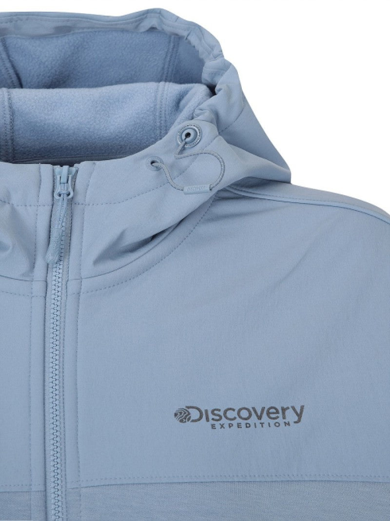 女款【WE ARE】韓國Discovery 異材質接拼連帽雙拉鏈刷毛棉外套DWTR93056