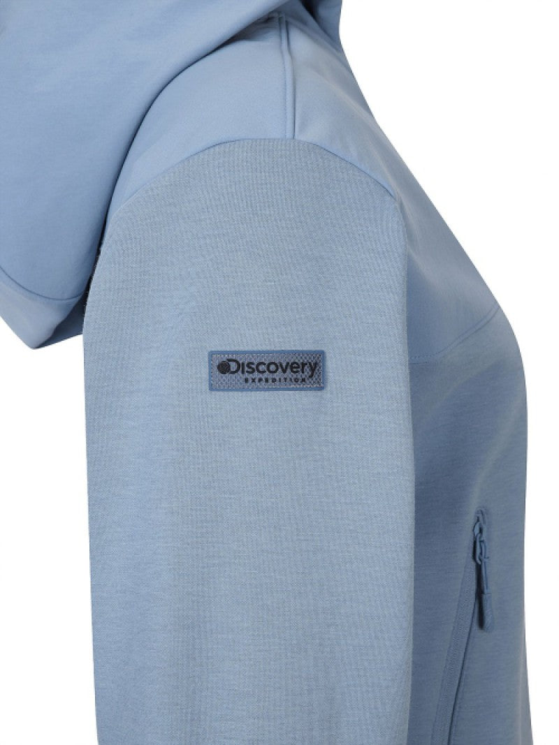 女款【WE ARE】韓國Discovery 異材質接拼連帽雙拉鏈刷毛棉外套DWTR93056