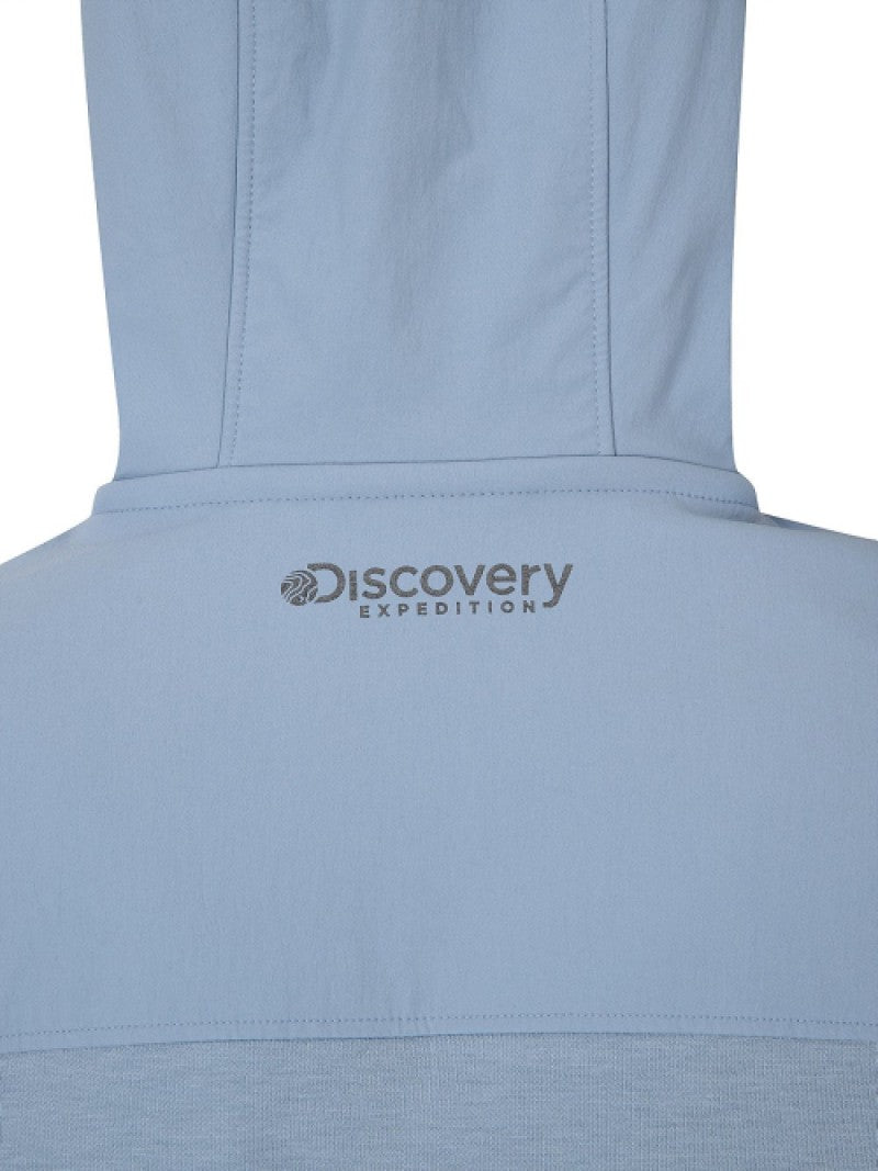 女款【WE ARE】韓國Discovery 異材質接拼連帽雙拉鏈刷毛棉外套DWTR93056