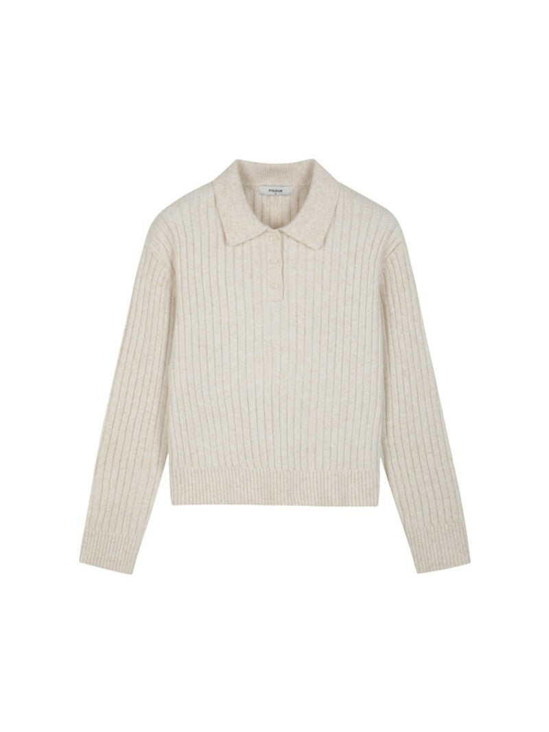 【WE ARE】韓國POLHAM翻領豎條針織毛衣PHF4ET2330