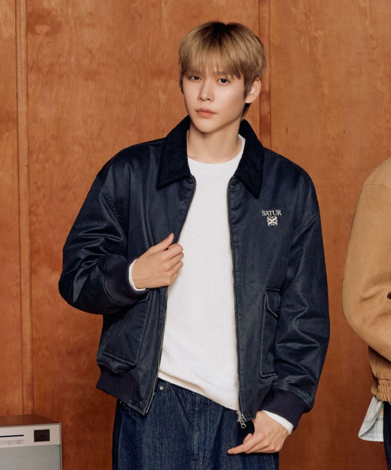 男女同款【WE ARE】韓國Satur 異材質翻領皮革雙拉鏈外套SA254UJP14