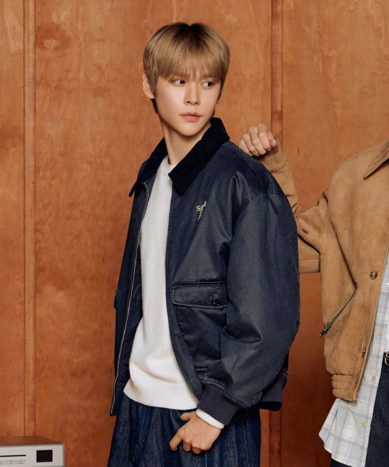 男女同款【WE ARE】韓國Satur 異材質翻領皮革雙拉鏈外套SA254UJP14