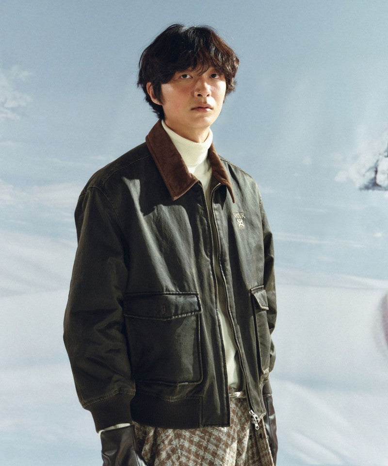 男女同款【WE ARE】韓國Satur 異材質翻領皮革雙拉鏈外套SA254UJP14