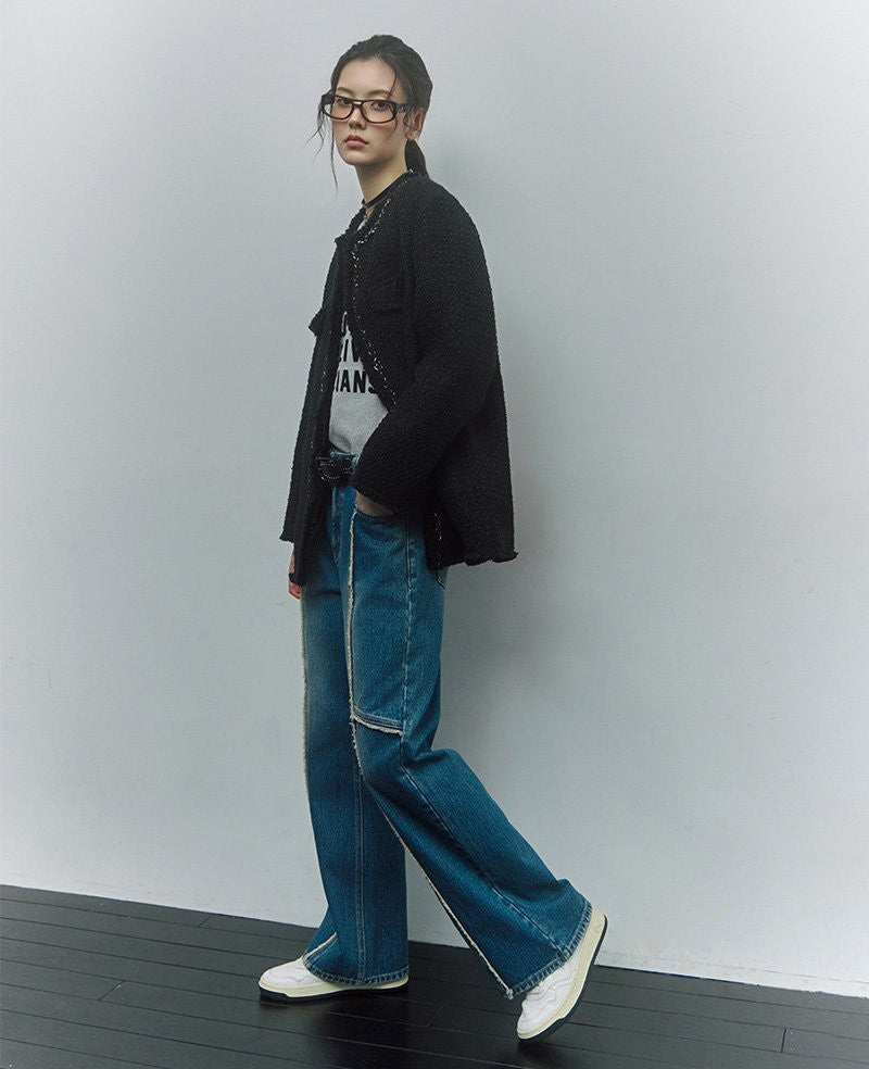 建議165以上【WE ARE】韓國LAP 毛邊設計牛仔褲 AR4DPB61