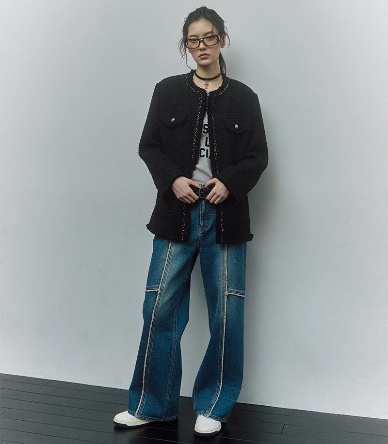 建議165以上【WE ARE】韓國LAP 毛邊設計牛仔褲 AR4DPB61