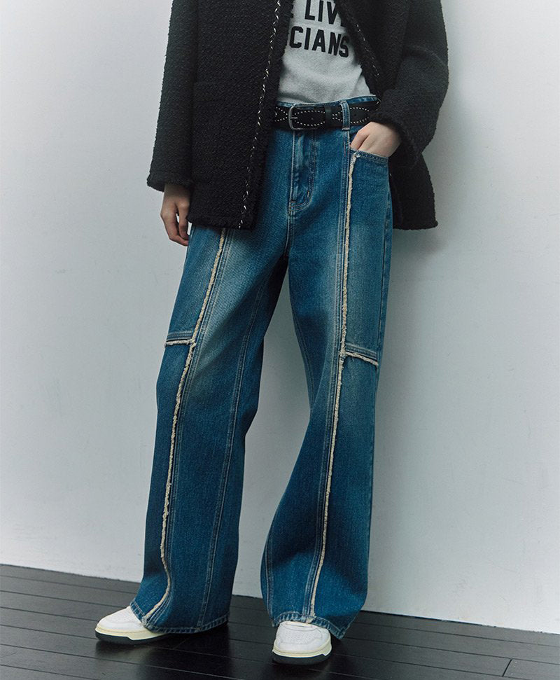 建議165以上【WE ARE】韓國LAP 毛邊設計牛仔褲 AR4DPB61