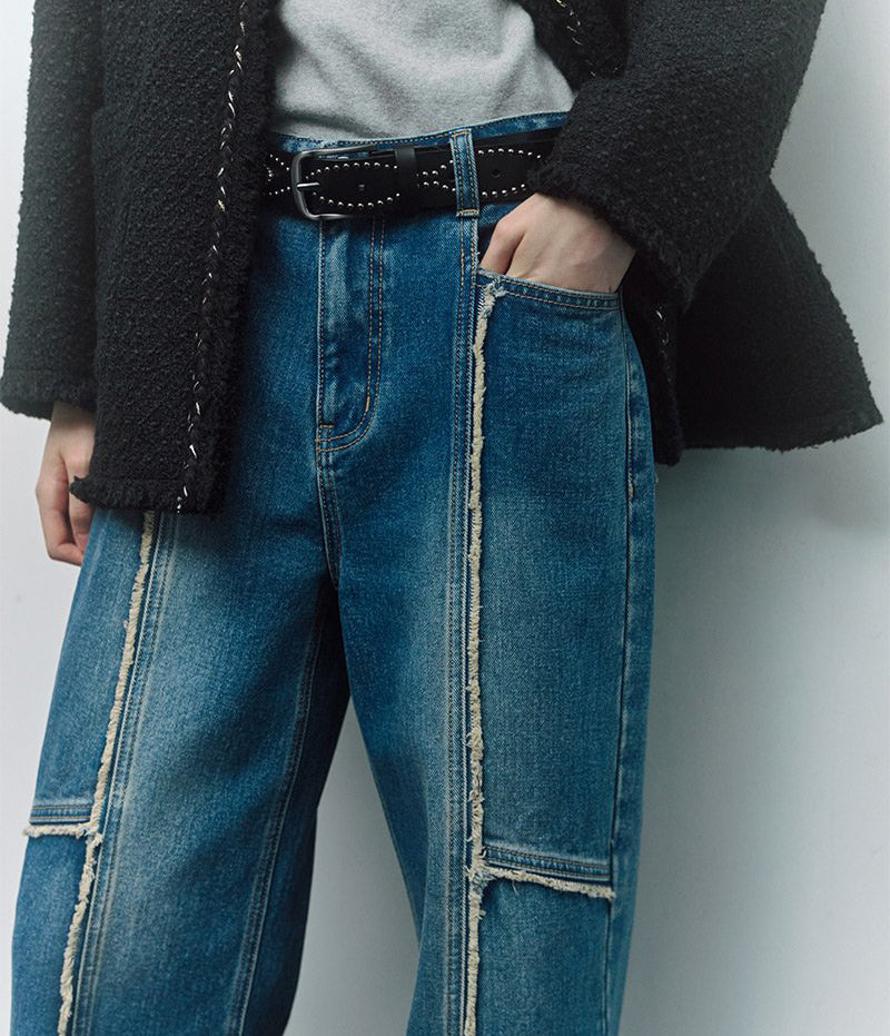 建議165以上【WE ARE】韓國LAP 毛邊設計牛仔褲 AR4DPB61