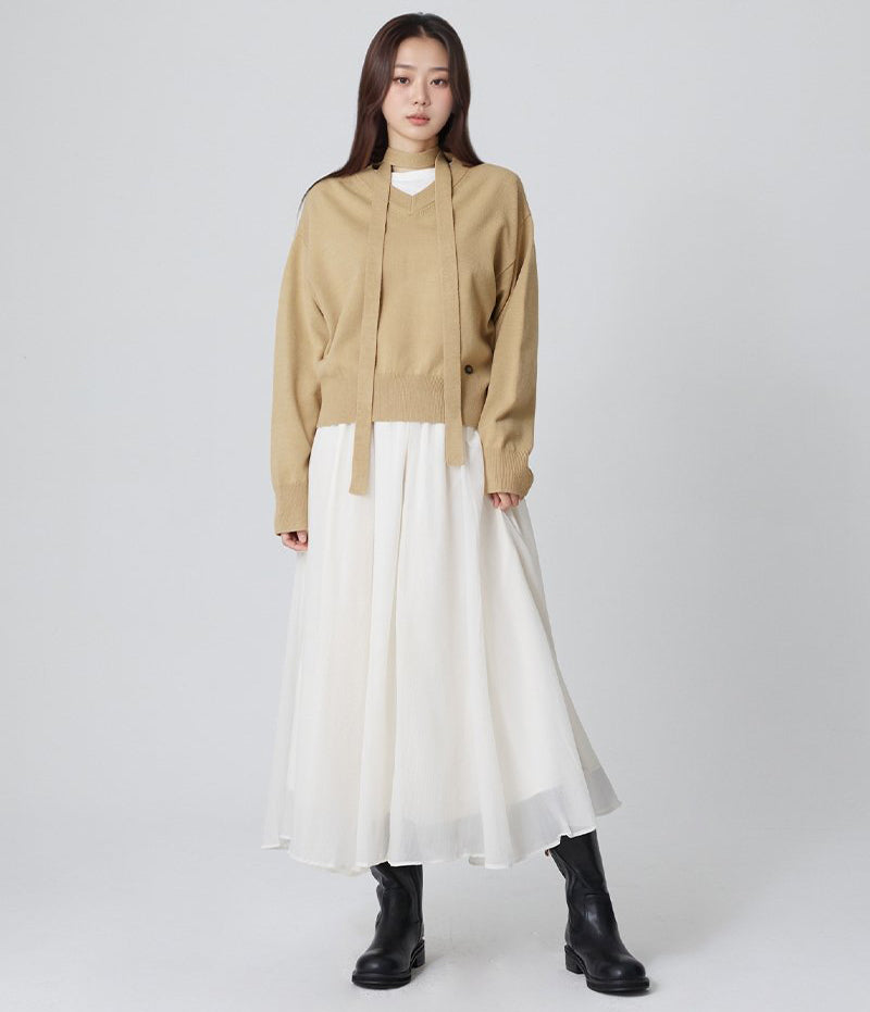 【WE ARE】韓國LAP Ｖ領針織毛衣(附綁帶)AR4KHA66