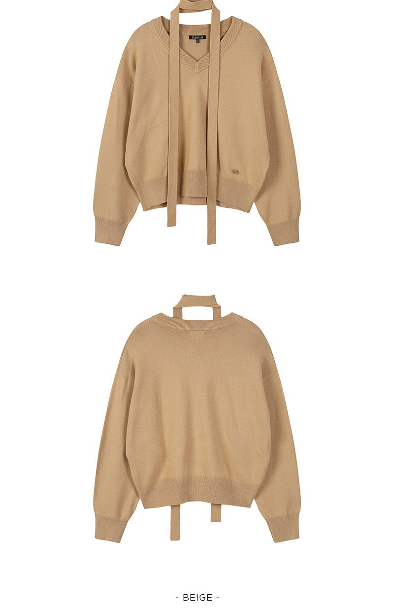 【WE ARE】韓國LAP Ｖ領針織毛衣(附綁帶)AR4KHA66