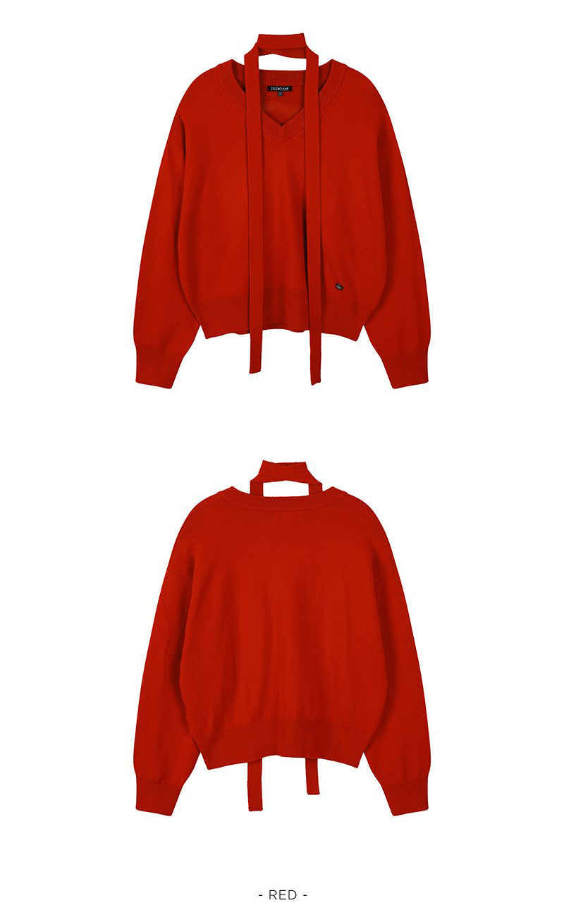 【WE ARE】韓國LAP Ｖ領針織毛衣(附綁帶)AR4KHA66