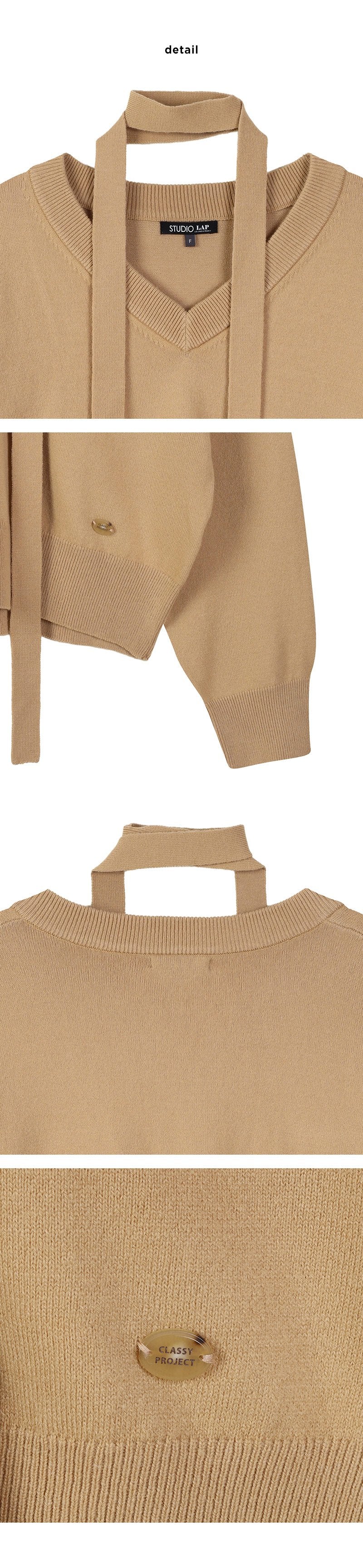 【WE ARE】韓國LAP Ｖ領針織毛衣(附綁帶)AR4KHA66