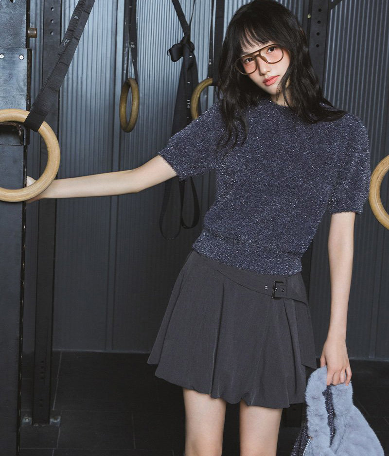 【WE ARE】韓國LAP 親膚金蔥短袖毛衣 AR4KHA74