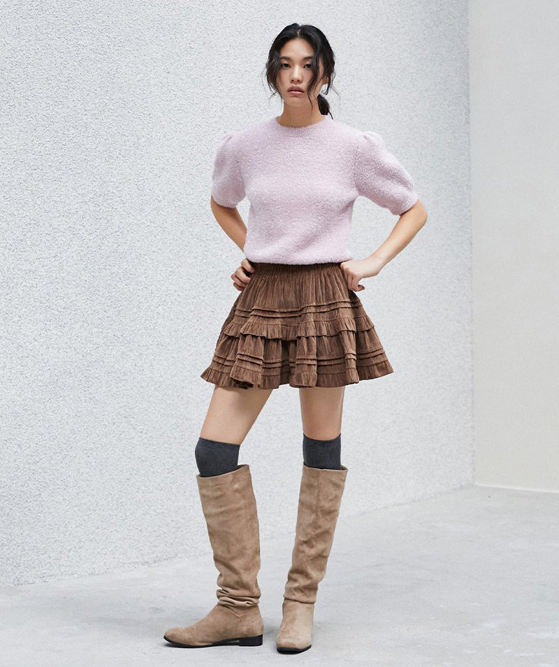 【WE ARE】韓國LAP 親膚金蔥短袖毛衣 AR4KHA74