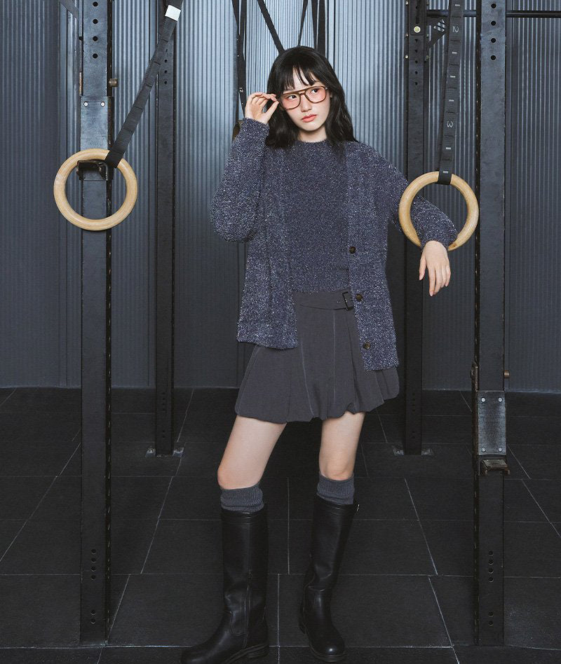 【WE ARE】韓國LAP 微金蔥V領寬鬆寬鬆針織衫AR4KGA66