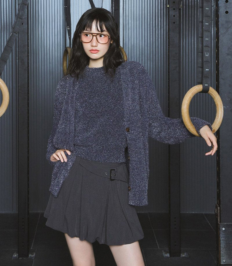 【WE ARE】韓國LAP 微金蔥V領寬鬆寬鬆針織衫AR4KGA66