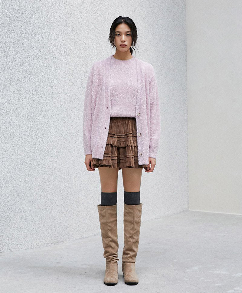 【WE ARE】韓國LAP 微金蔥V領寬鬆寬鬆針織衫AR4KGA66