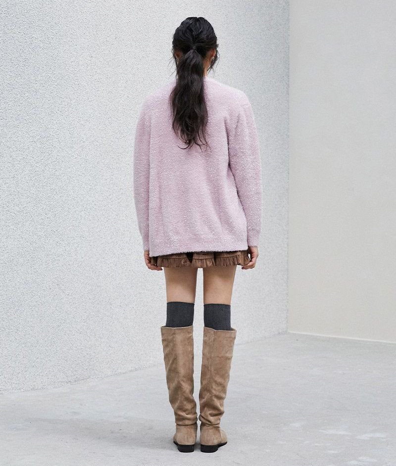 【WE ARE】韓國LAP 微金蔥V領寬鬆寬鬆針織衫AR4KGA66