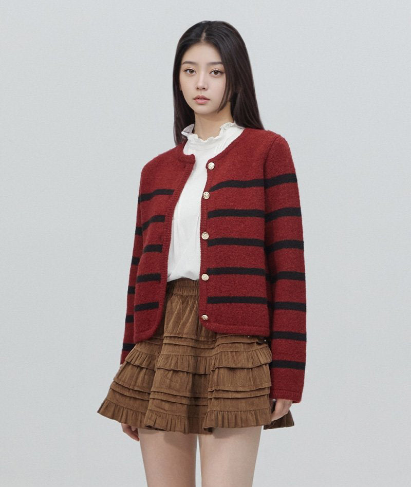 【WE ARE】韓國LAP 小香風金屬扣條紋針織外套 AR4KGA69