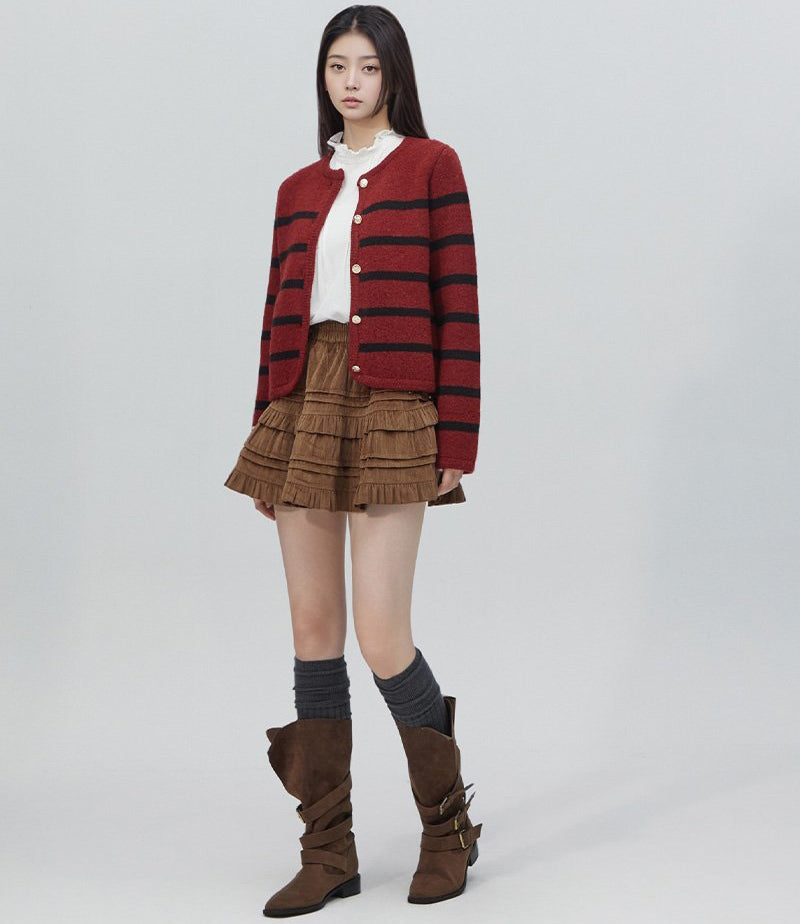 【WE ARE】韓國LAP 小香風金屬扣條紋針織外套 AR4KGA69