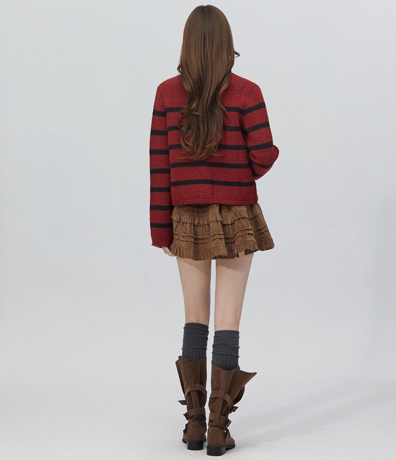 【WE ARE】韓國LAP 小香風金屬扣條紋針織外套 AR4KGA69