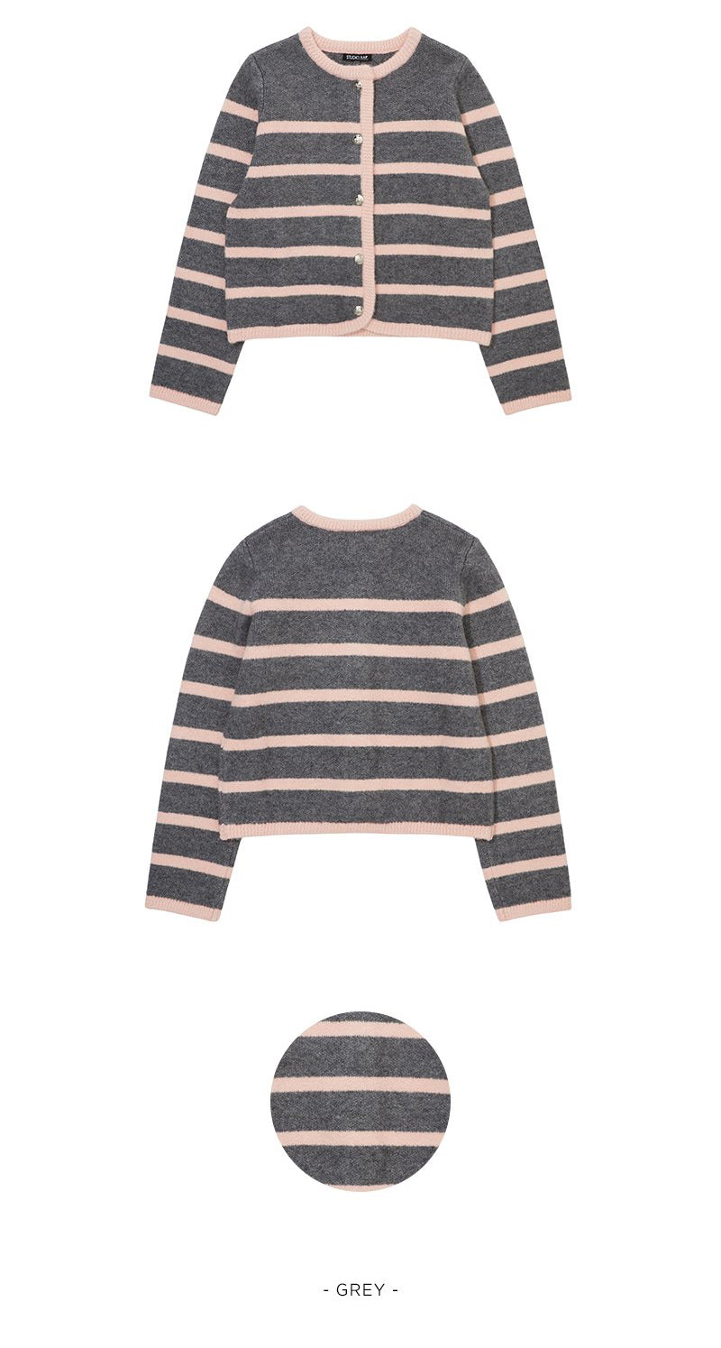 【WE ARE】韓國LAP 小香風金屬扣條紋針織外套 AR4KGA69