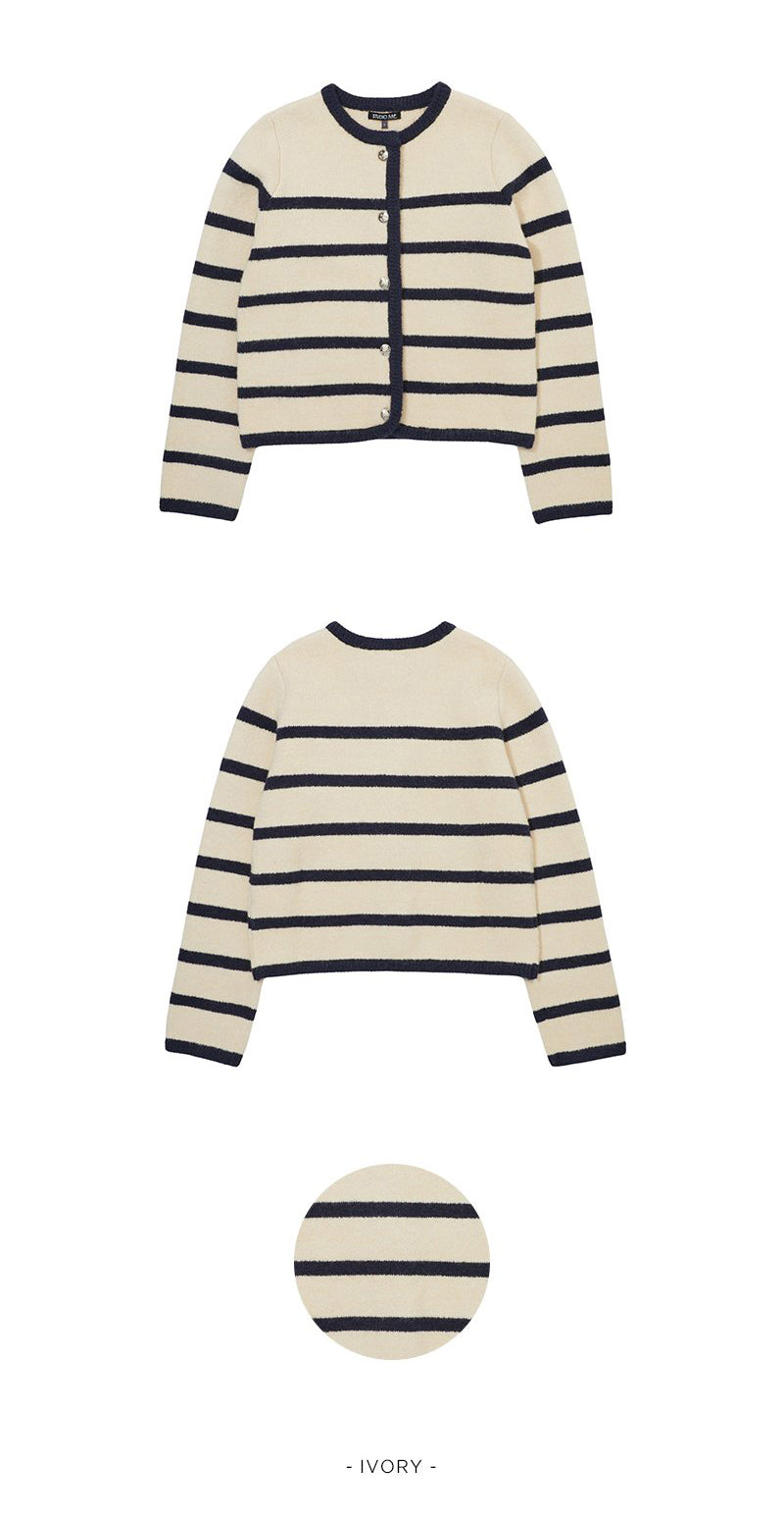 【WE ARE】韓國LAP 小香風金屬扣條紋針織外套 AR4KGA69