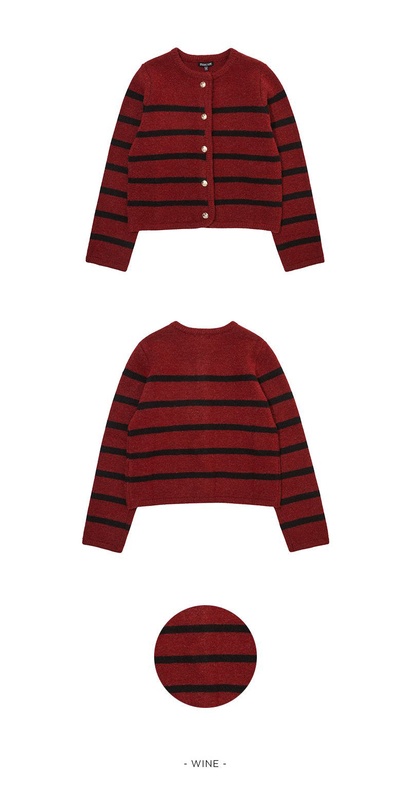 【WE ARE】韓國LAP 小香風金屬扣條紋針織外套 AR4KGA69