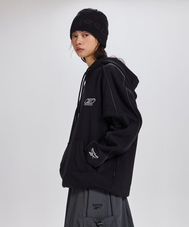 （版型偏小）男款【WE ARE】韓國Reebok 刺繡拼色線條刷毛帽T  RETS5FH43