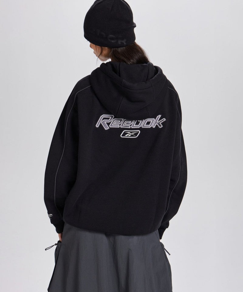 （版型偏小）男款【WE ARE】韓國Reebok 刺繡拼色線條刷毛帽T  RETS5FH43