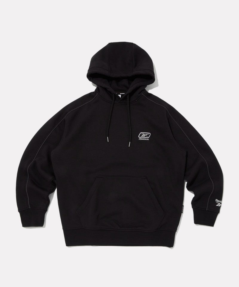 （版型偏小）男款【WE ARE】韓國Reebok 刺繡拼色線條刷毛帽T  RETS5FH43