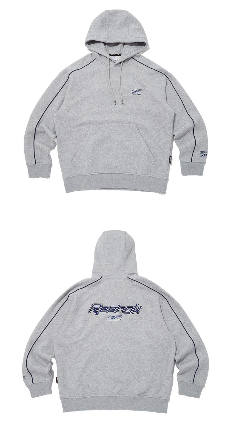 （版型偏小）男款【WE ARE】韓國Reebok 刺繡拼色線條刷毛帽T  RETS5FH43