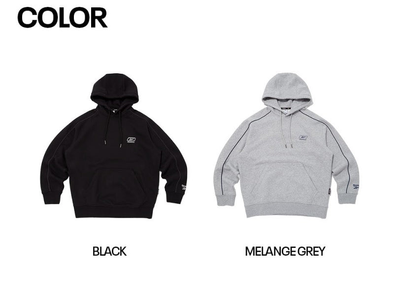 （版型偏小）男款【WE ARE】韓國Reebok 刺繡拼色線條刷毛帽T  RETS5FH43