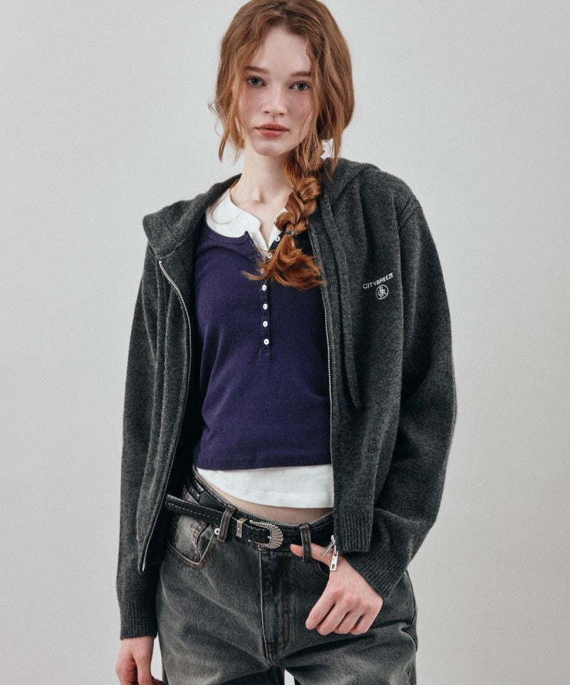 【WE ARE】韓國CITYBREEZE66%羊毛雙拉鏈連帽針織外套 CTH4CD24