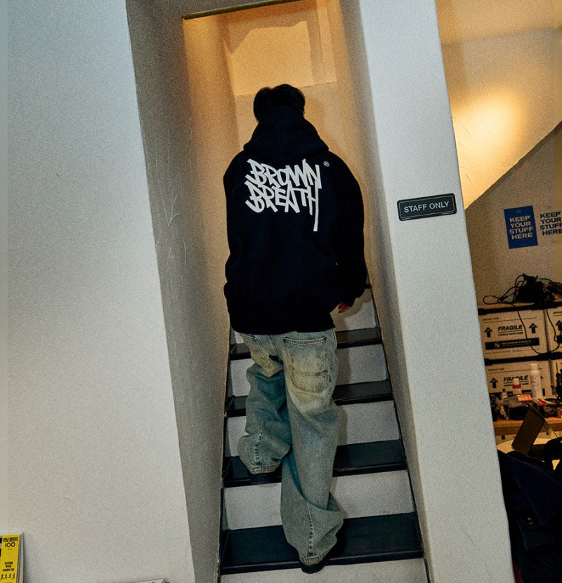 【WE ARE】韓國BROWNBREATH 膠印刷毛連帽外套BKWMHZB03