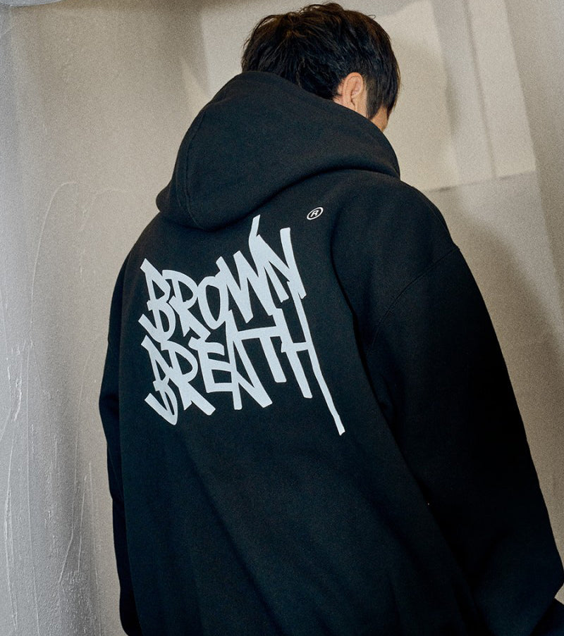 【WE ARE】韓國BROWNBREATH 膠印刷毛連帽外套BKWMHZB03