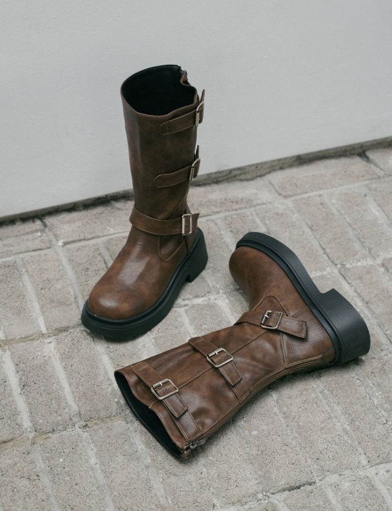 【WE ARE】韓國CHAAKAN 三排金屬扣低跟中短靴 BLLTR4H850