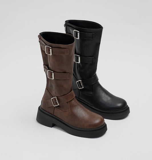 【WE ARE】韓國CHAAKAN 三排金屬扣低跟中短靴 BLLTR4H850