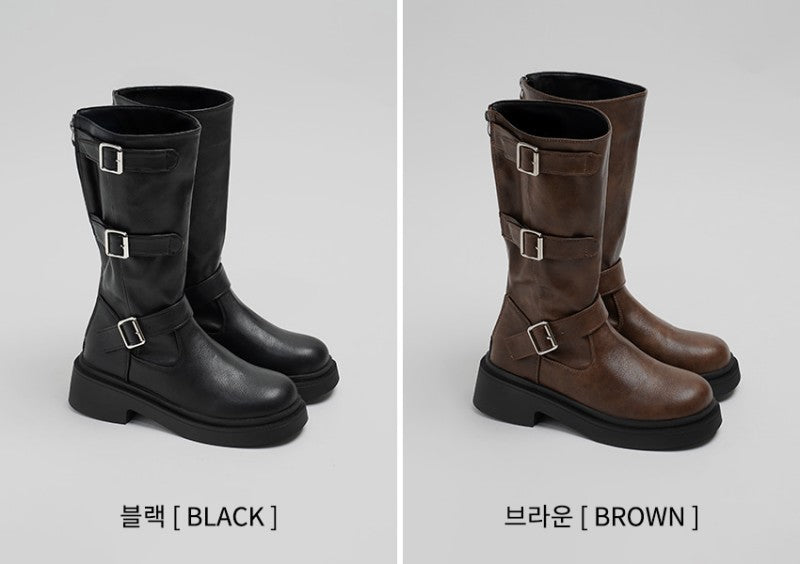 【WE ARE】韓國CHAAKAN 三排金屬扣低跟中短靴 BLLTR4H850