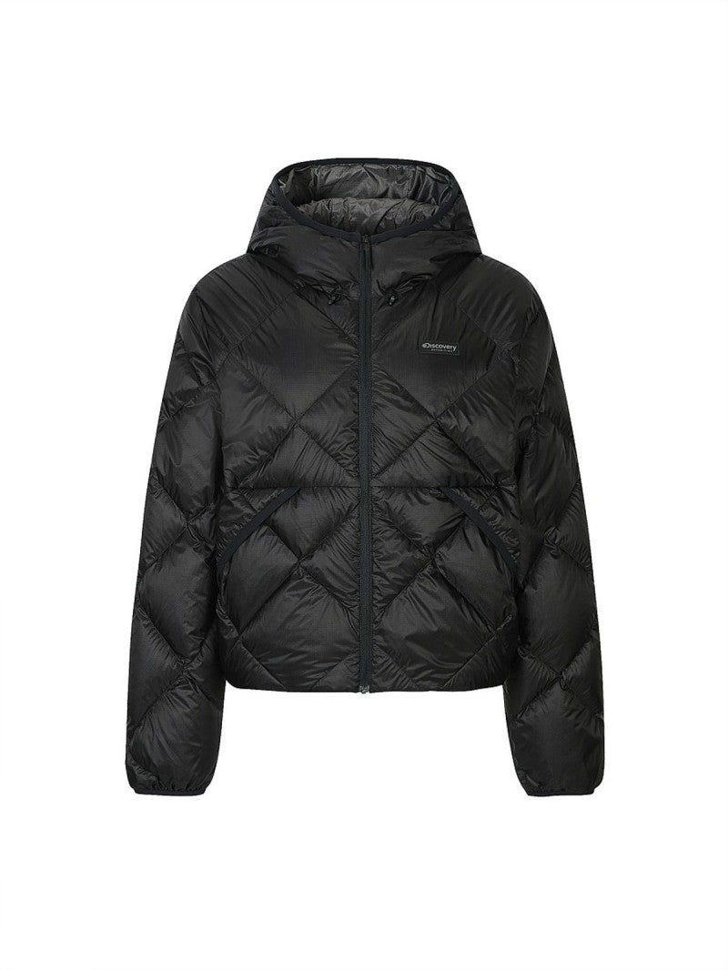 女款【WE ARE】韓國Discovery 菱紋連帽輕羽絨外套DWDJ9M056