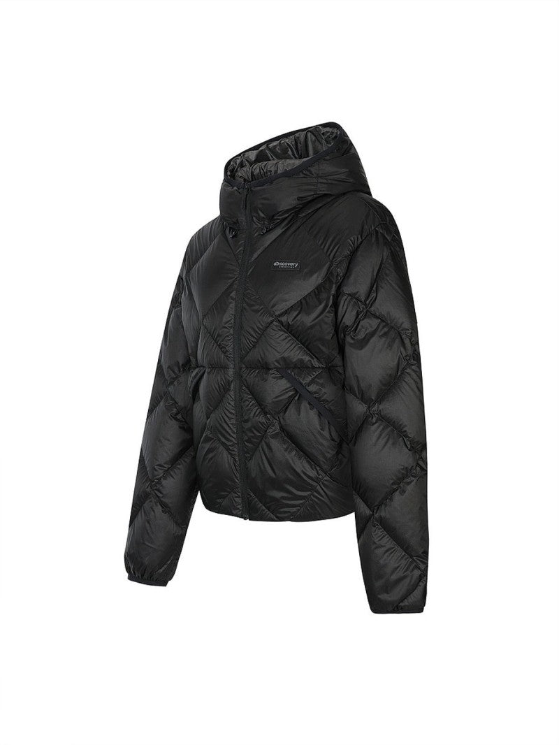 女款【WE ARE】韓國Discovery 菱紋連帽輕羽絨外套DWDJ9M056