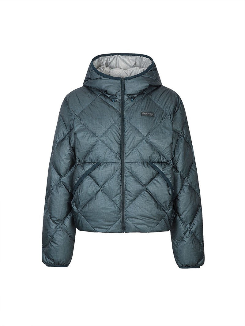 女款【WE ARE】韓國Discovery 菱紋連帽輕羽絨外套DWDJ9M056