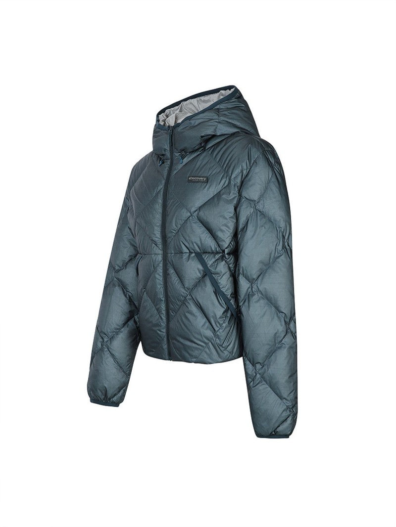 女款【WE ARE】韓國Discovery 菱紋連帽輕羽絨外套DWDJ9M056