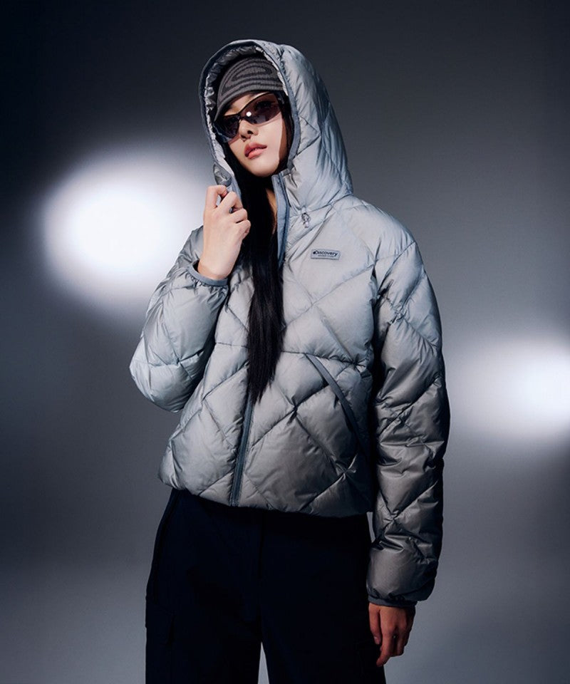 女款【WE ARE】韓國Discovery 菱紋連帽輕羽絨外套DWDJ9M056