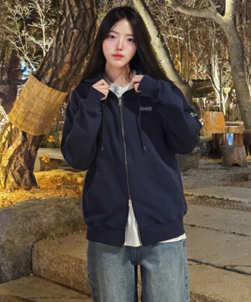 中性版【WE ARE】韓國JEEP臂章logo雙拉鏈連帽外套 JR5TZU051