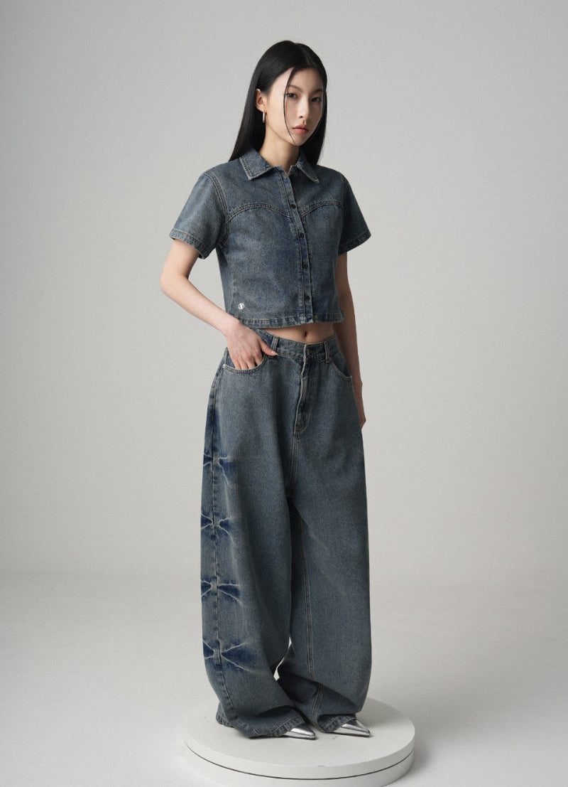 【WE ARE】韓國AVANDRESS牛仔短袖襯衫AD41SH03