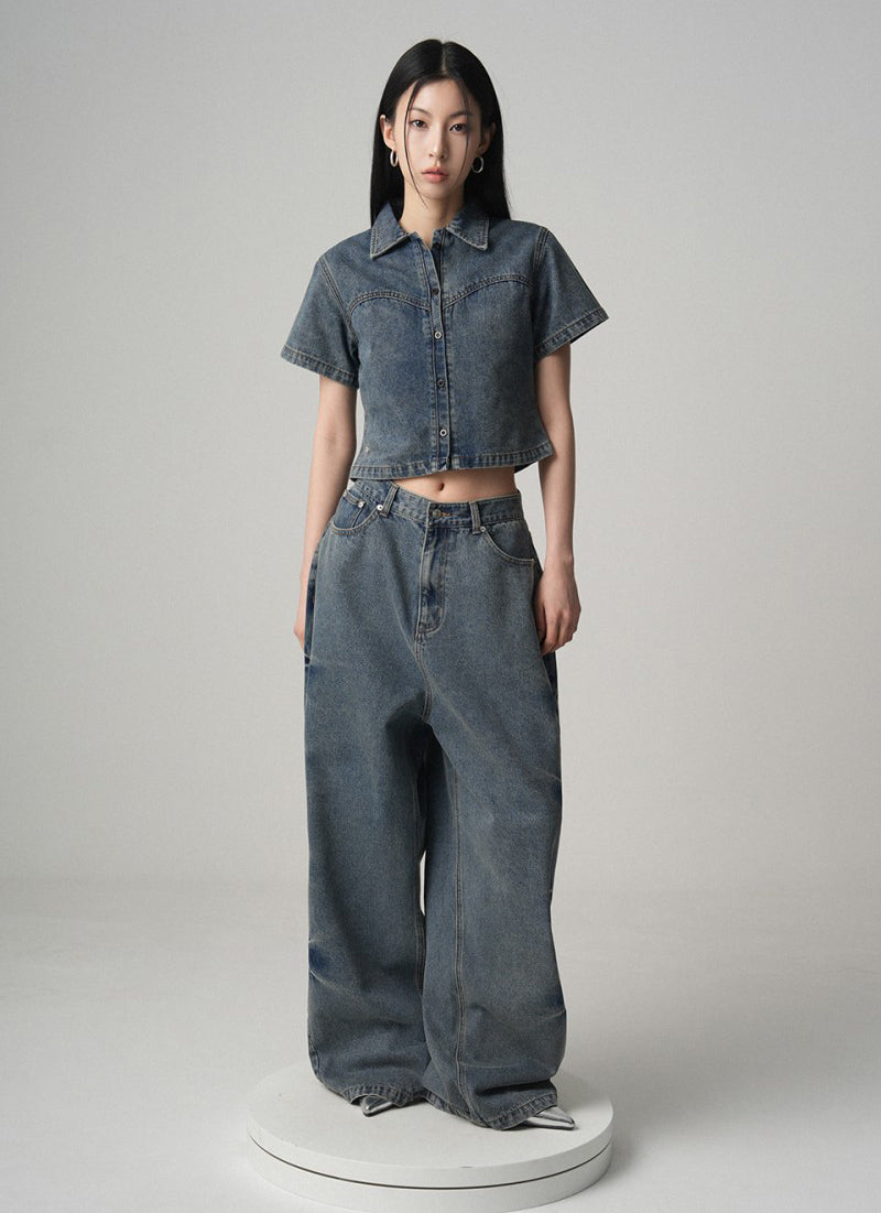 【WE ARE】韓國AVANDRESS牛仔短袖襯衫AD41SH03