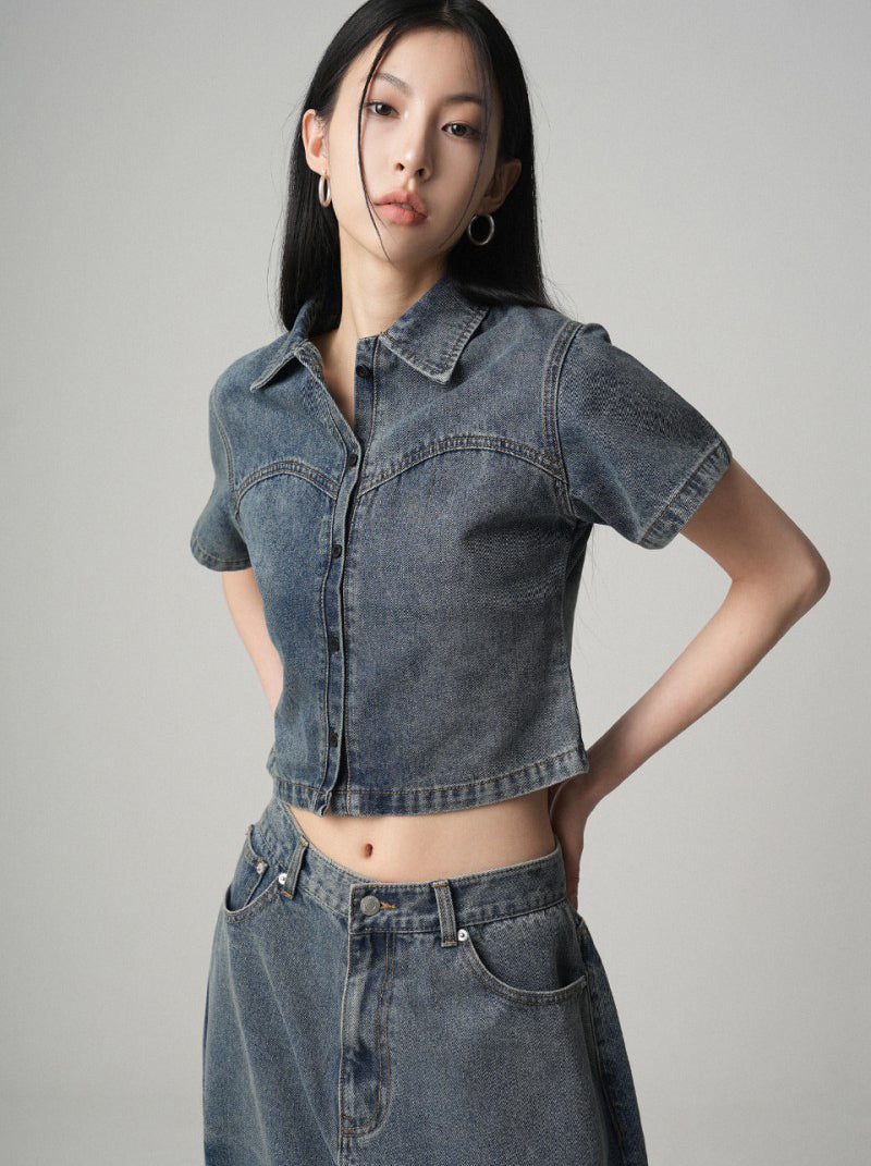 【WE ARE】韓國AVANDRESS牛仔短袖襯衫AD41SH03