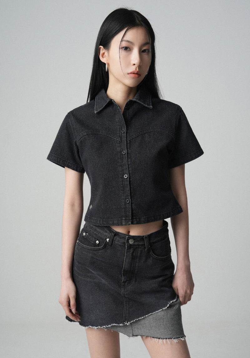 【WE ARE】韓國AVANDRESS牛仔短袖襯衫AD41SH03