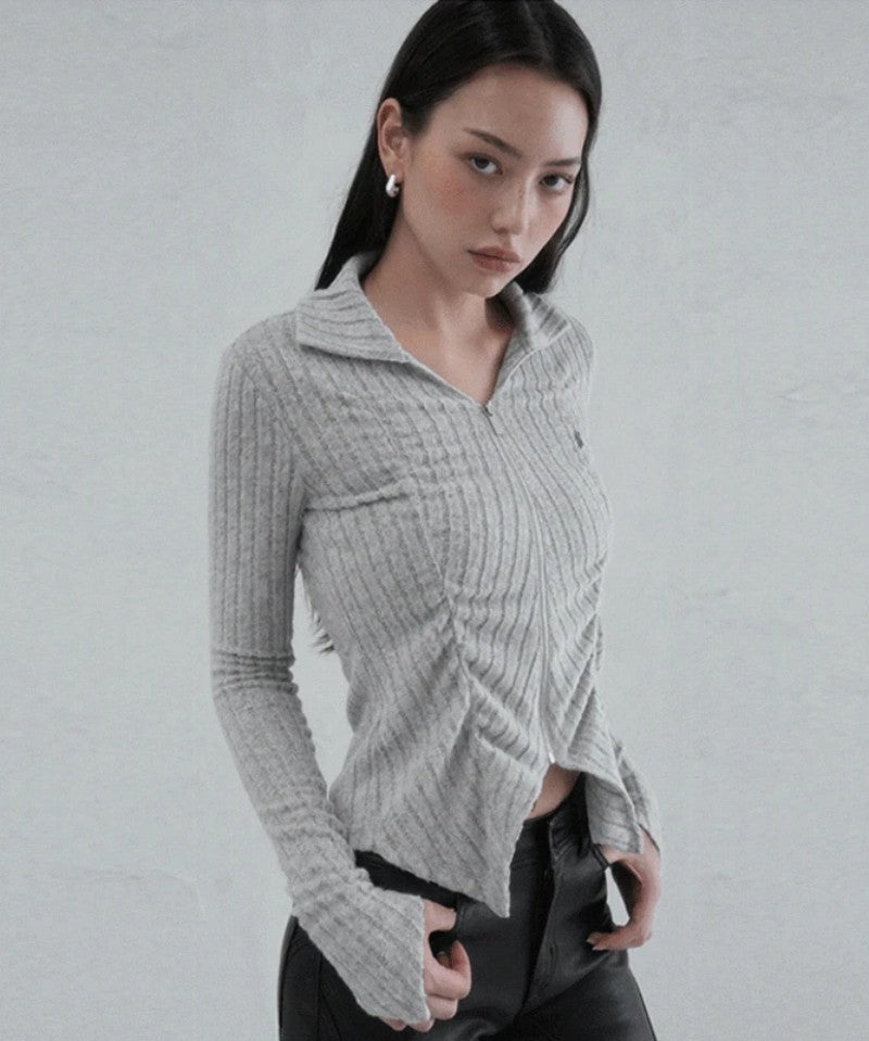 【WE ARE】韓國AVANDRESS針織開衫外套Faye shirring Zip-up