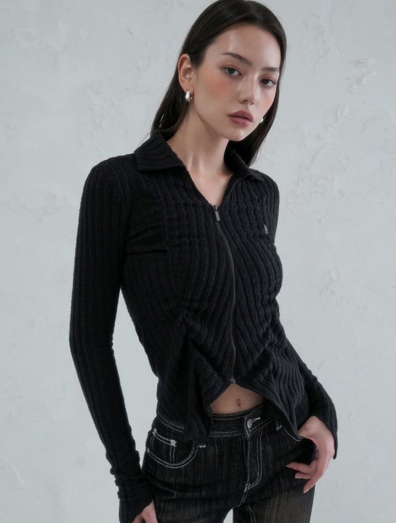 【WE ARE】韓國AVANDRESS針織開衫外套Faye shirring Zip-up